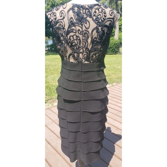 Jessica Howard Dress Women 6 Black Nude Lace Floral Cord Ruffle Sheath Formal - Picture 4 of 14